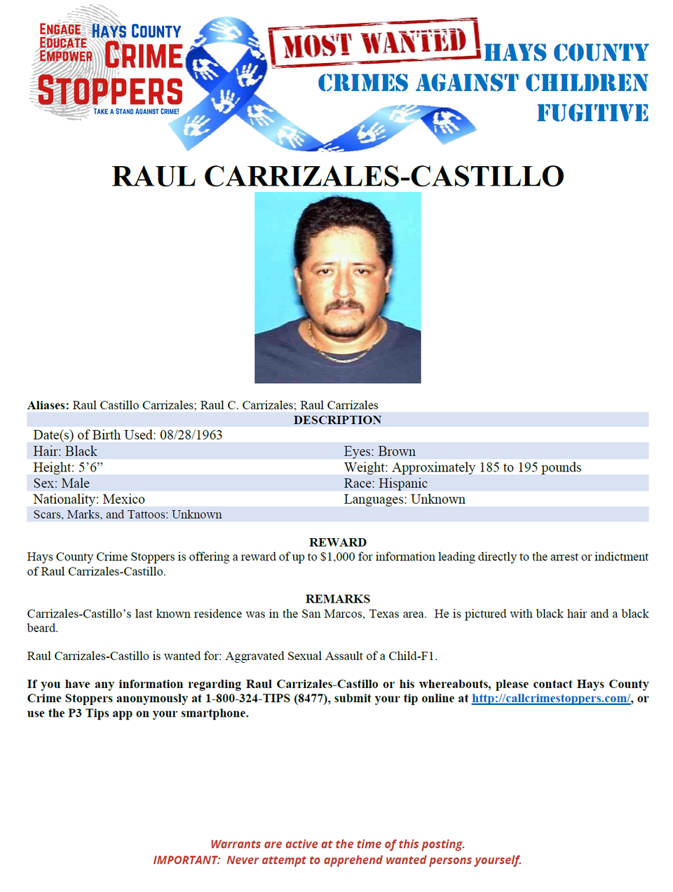 Carrizales castillo most wanted poster