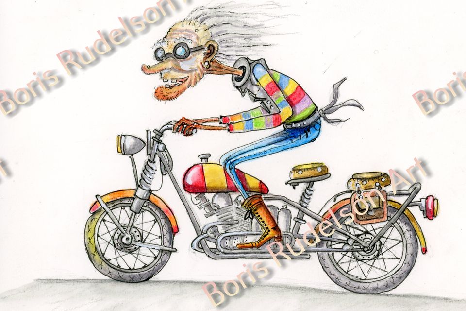 Rusty Longnose Biker. Watercolor pencil and markers