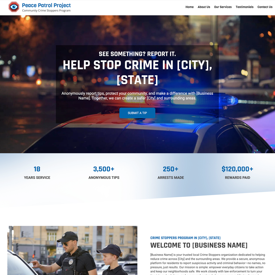 Crime stoppers website design template