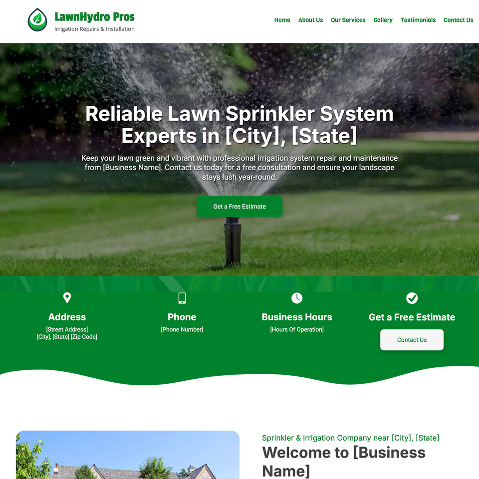 Irrigation company website design theme