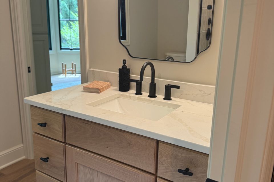 Renovated primary bathroom in Hudson home