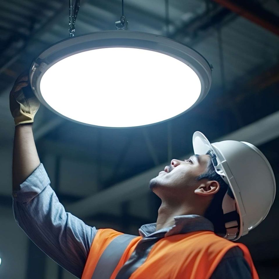 Medium vecteezy electrician installing led lighting fixture in industrial 57503992 medium
