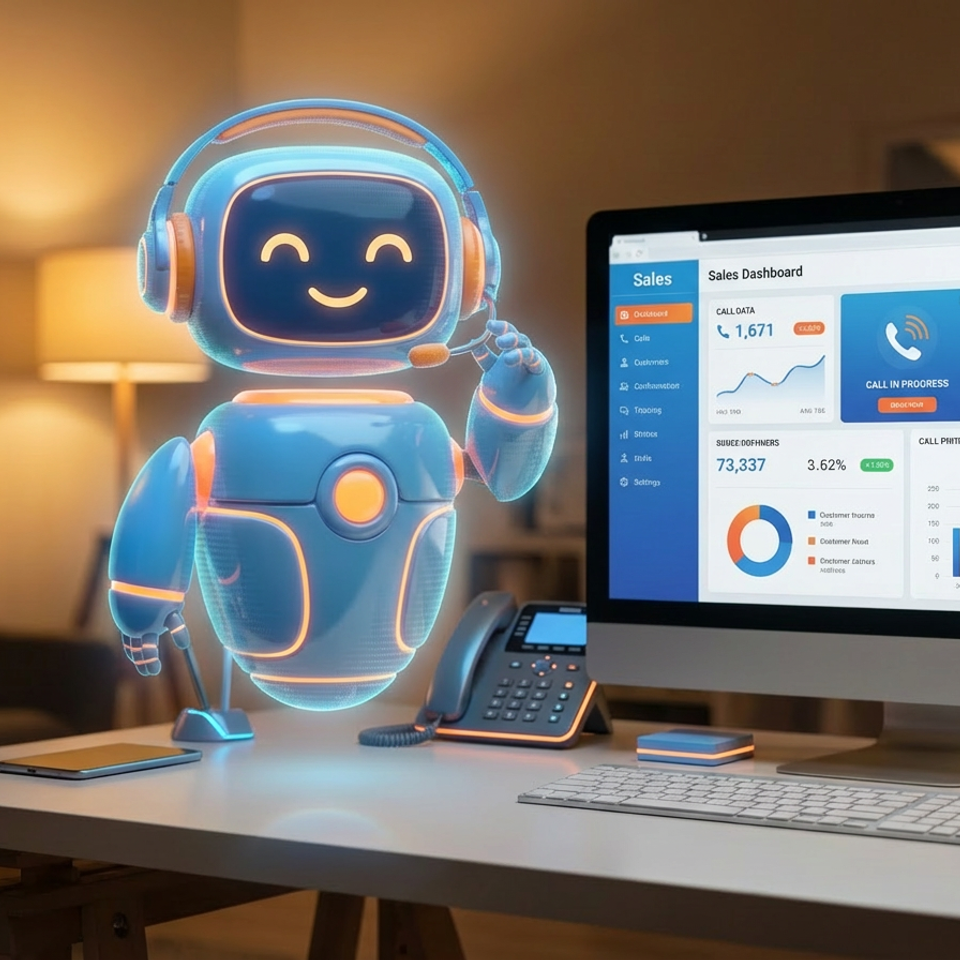 Firefly gemini flash make an image of a friendly ai sales assistant that does calls for a business. make s 455937