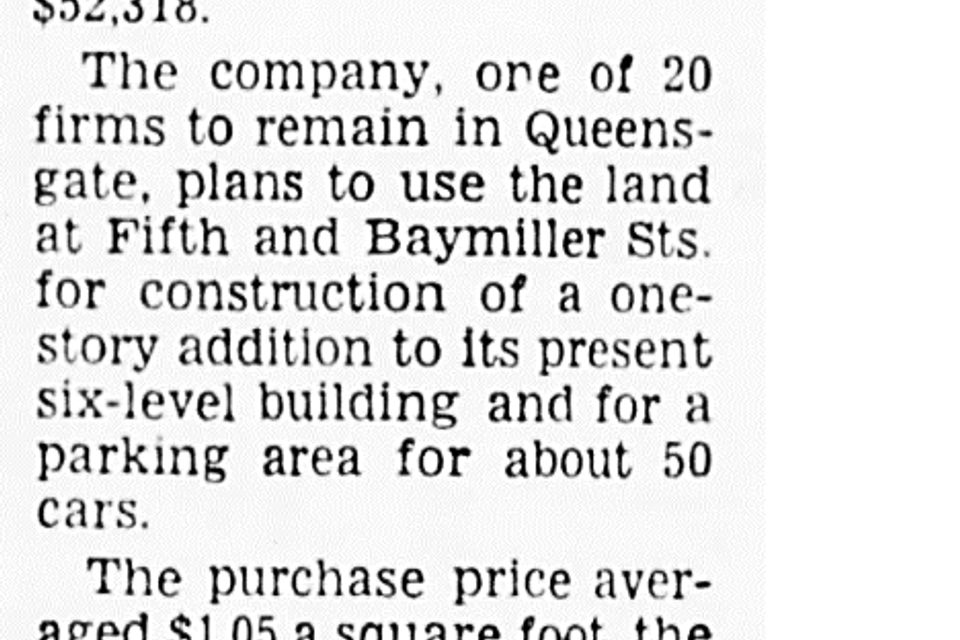 1964 newspaper kruse purchases land from queensgate