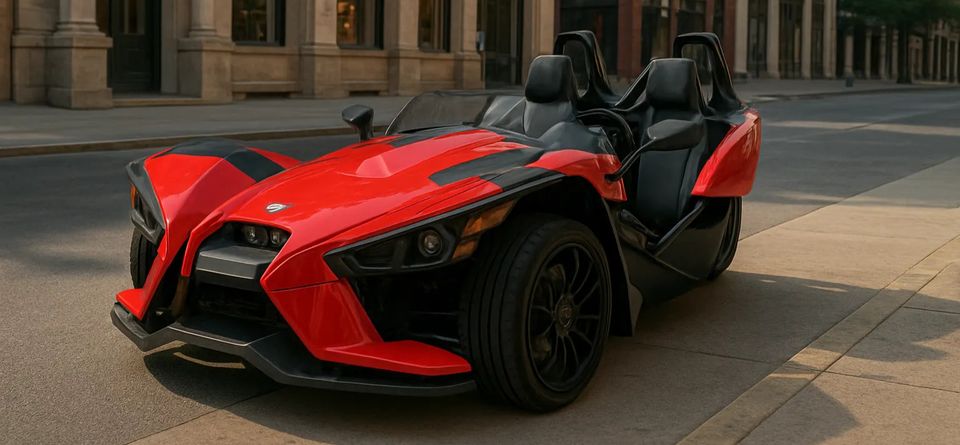 A red slingshot parked on the street