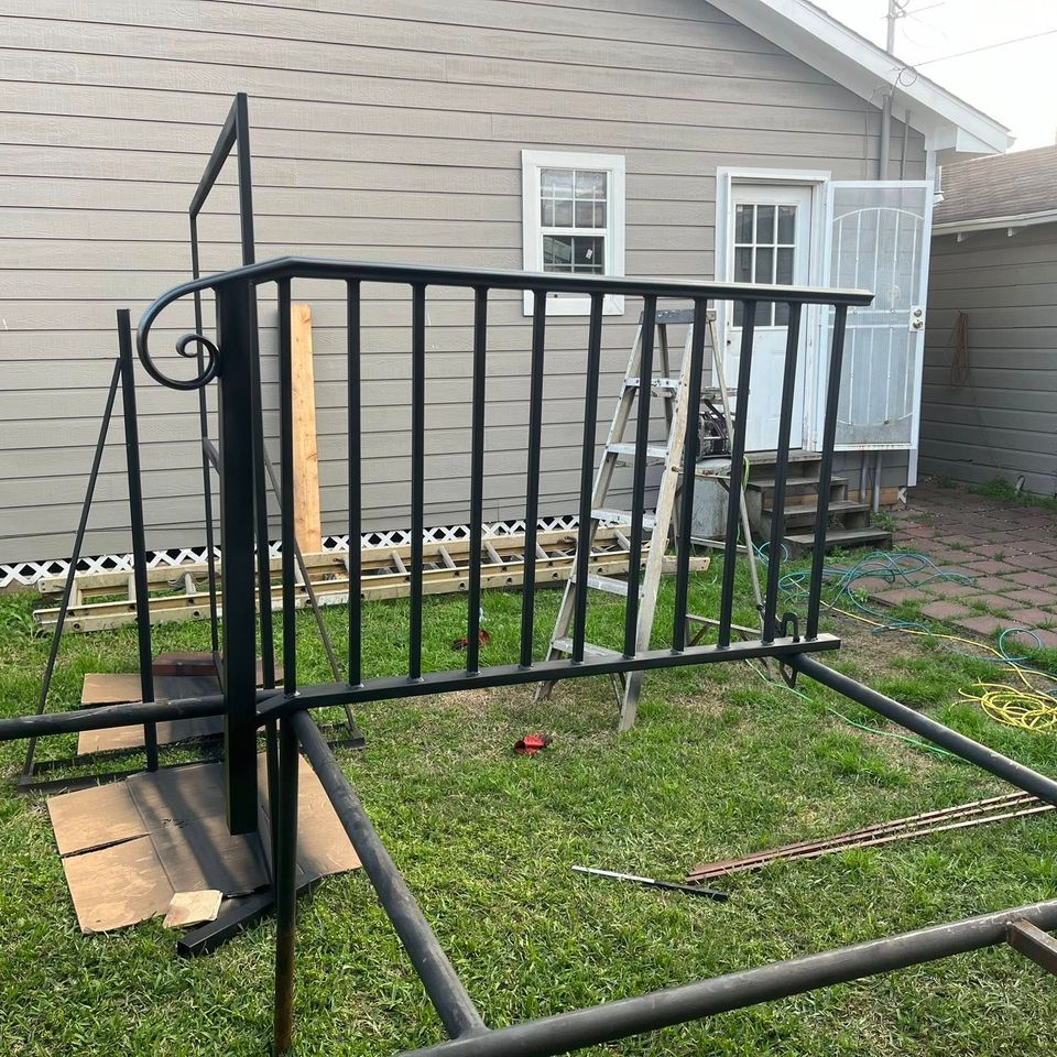 On-site Railing project in progress by Marquez Welding in Houston area
