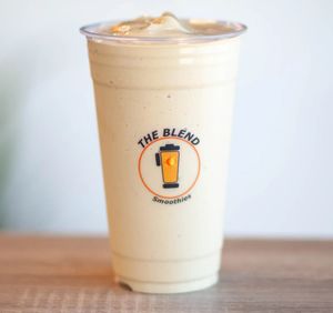 Banana Café smoothie made with almond milk, banana, frozen yogurt, and coffee.