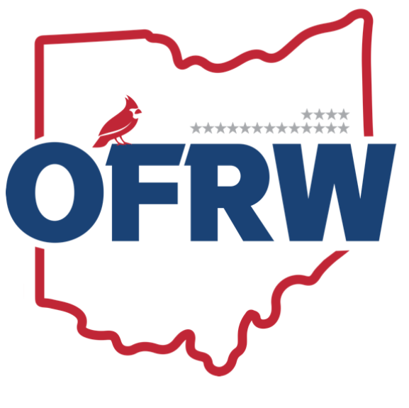Ohio Federation of Republican Women logo featuring an outline of Ohio, a cardinal, and the OFRW initials.