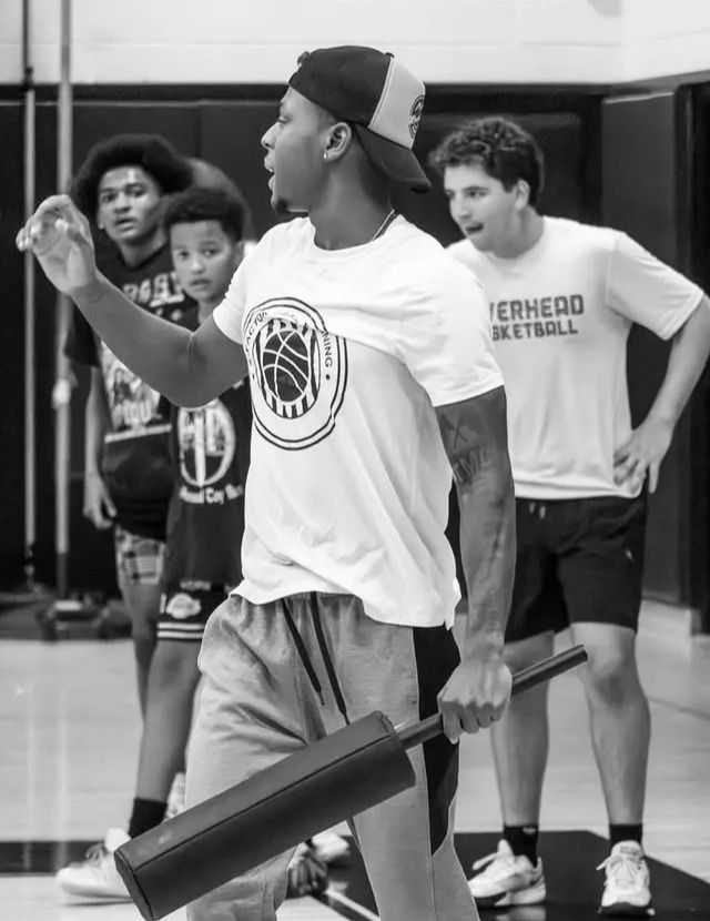 Xavier Allen, with training equipment during a class session
