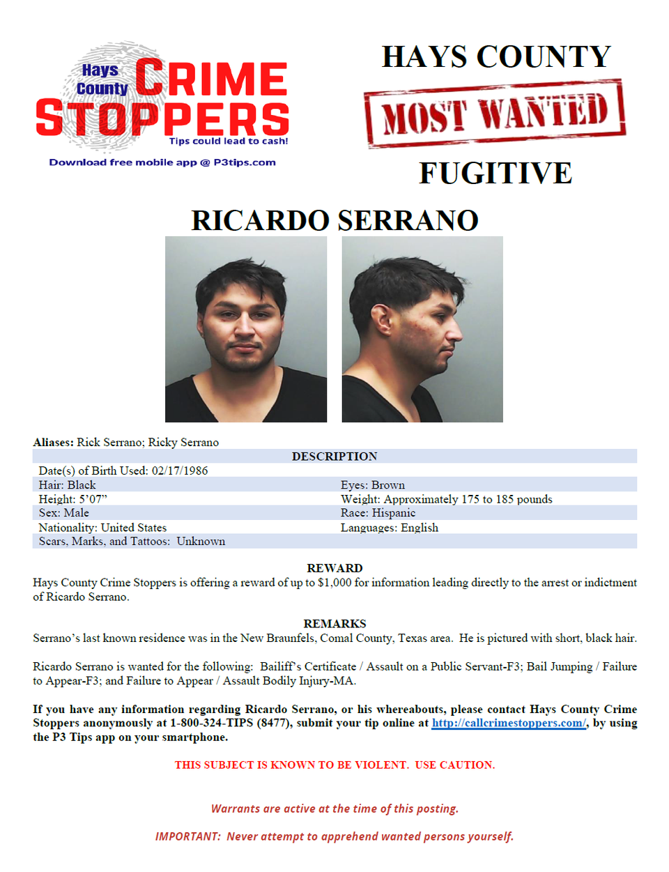 Serrano most wanted poster
