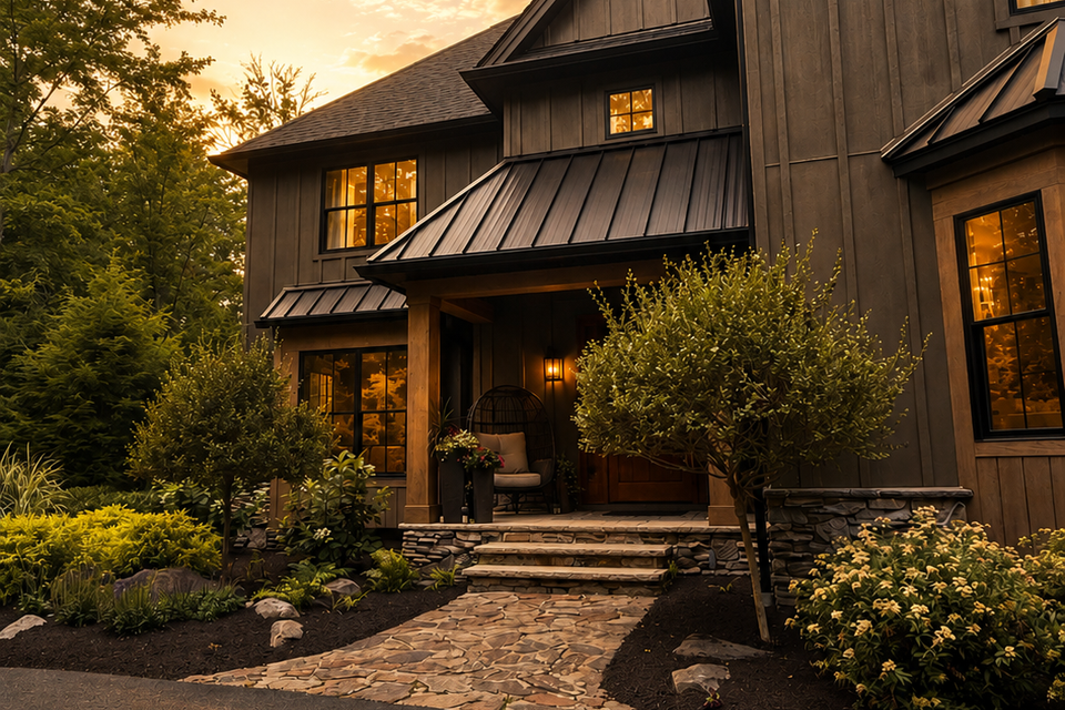 Exterior and entry of completed home remodel in Hudson, Ohio