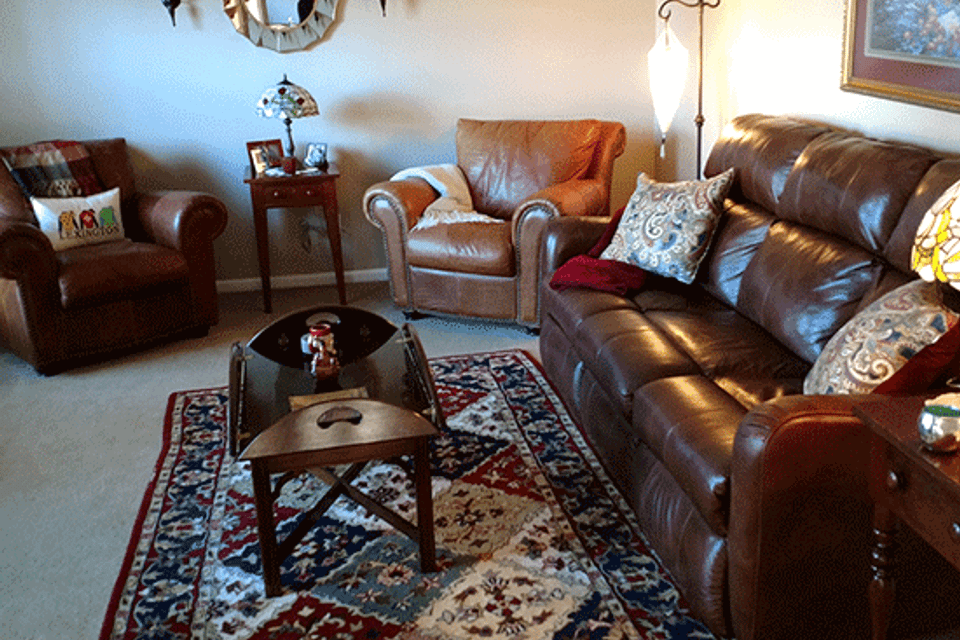 Living room with dark red interior before