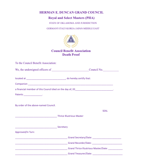 Hed council death proof form