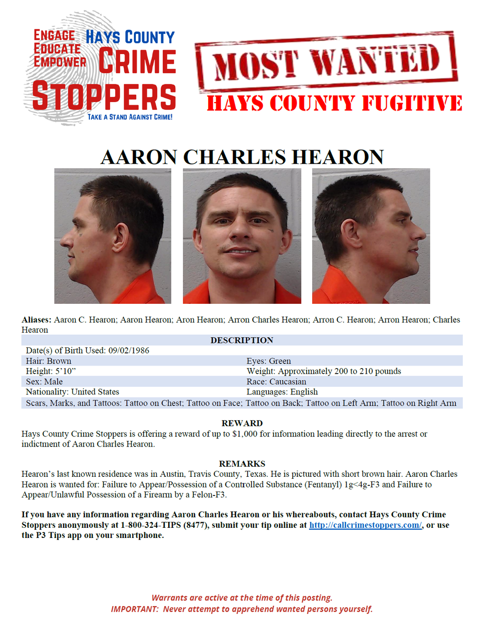 Hearon most wanted poster template
