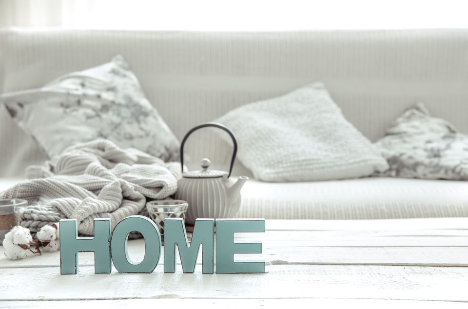 Cozy home composition with teapot knitted items scandinavian decor details concept home comfort modern style