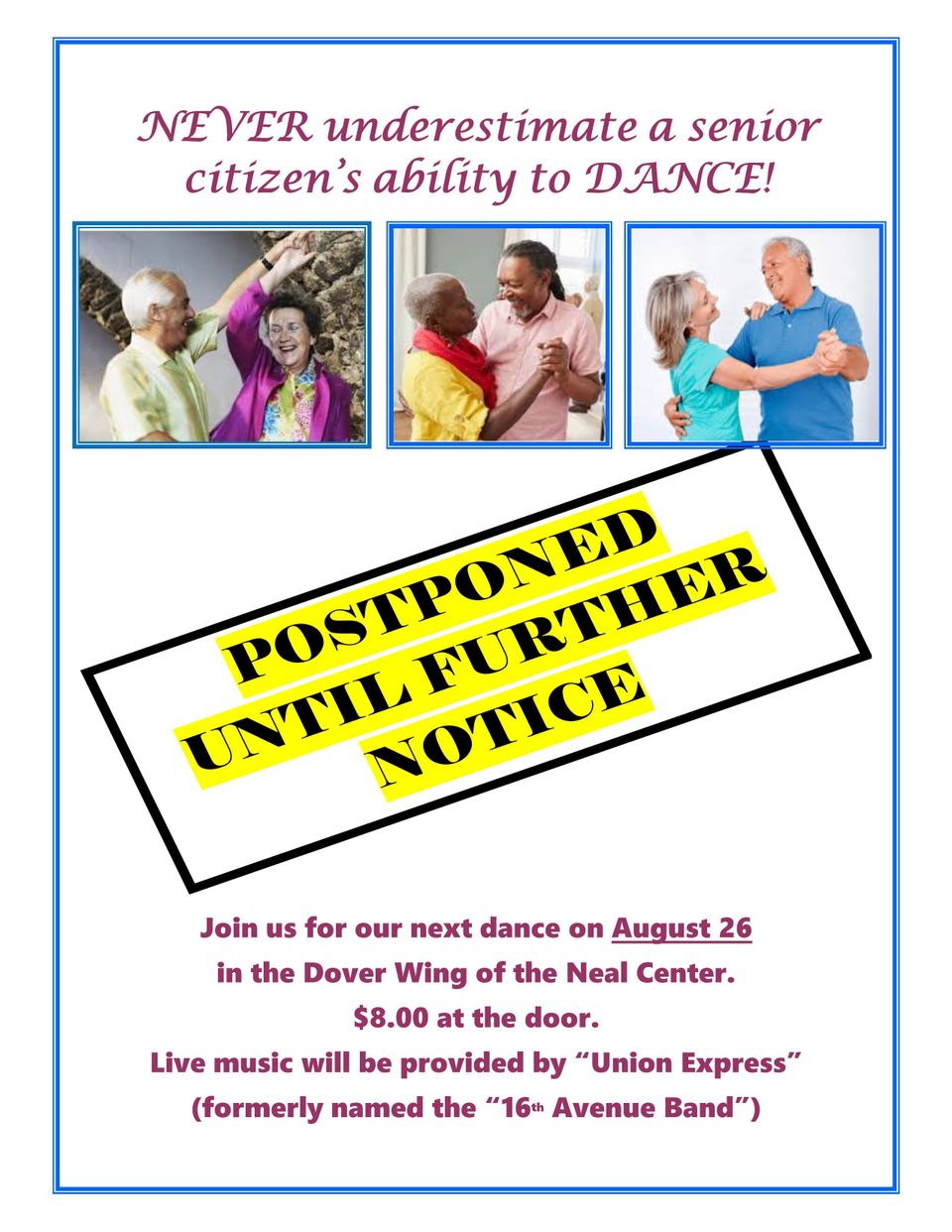 Poster august dance postponed