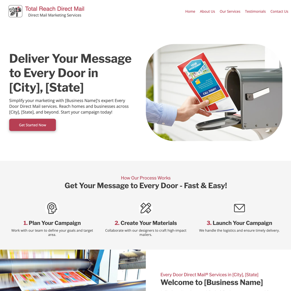 Direct mail marketing website design theme