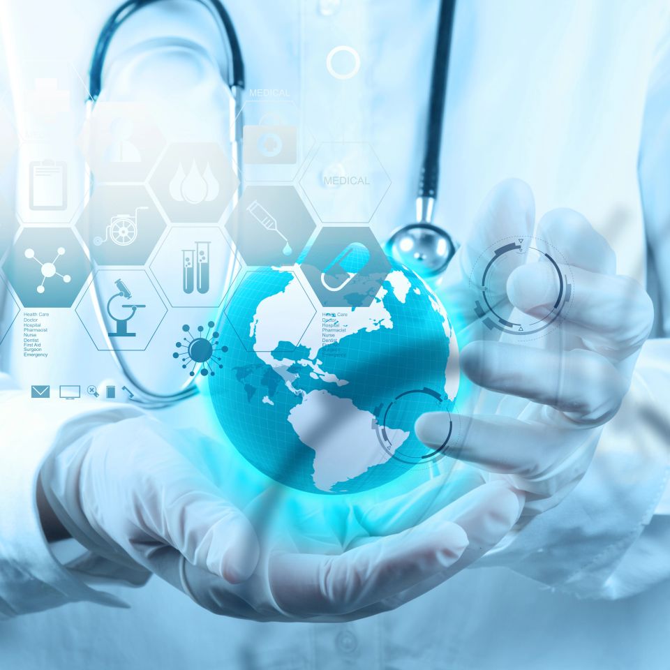 Medicine doctor working with modern computer interface as concept