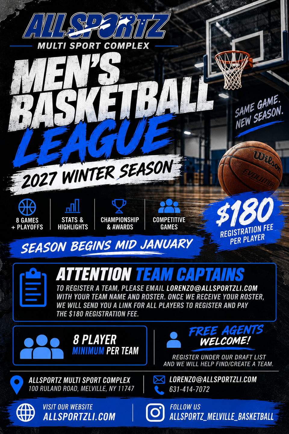 Winter 2027 basketball registration flyer