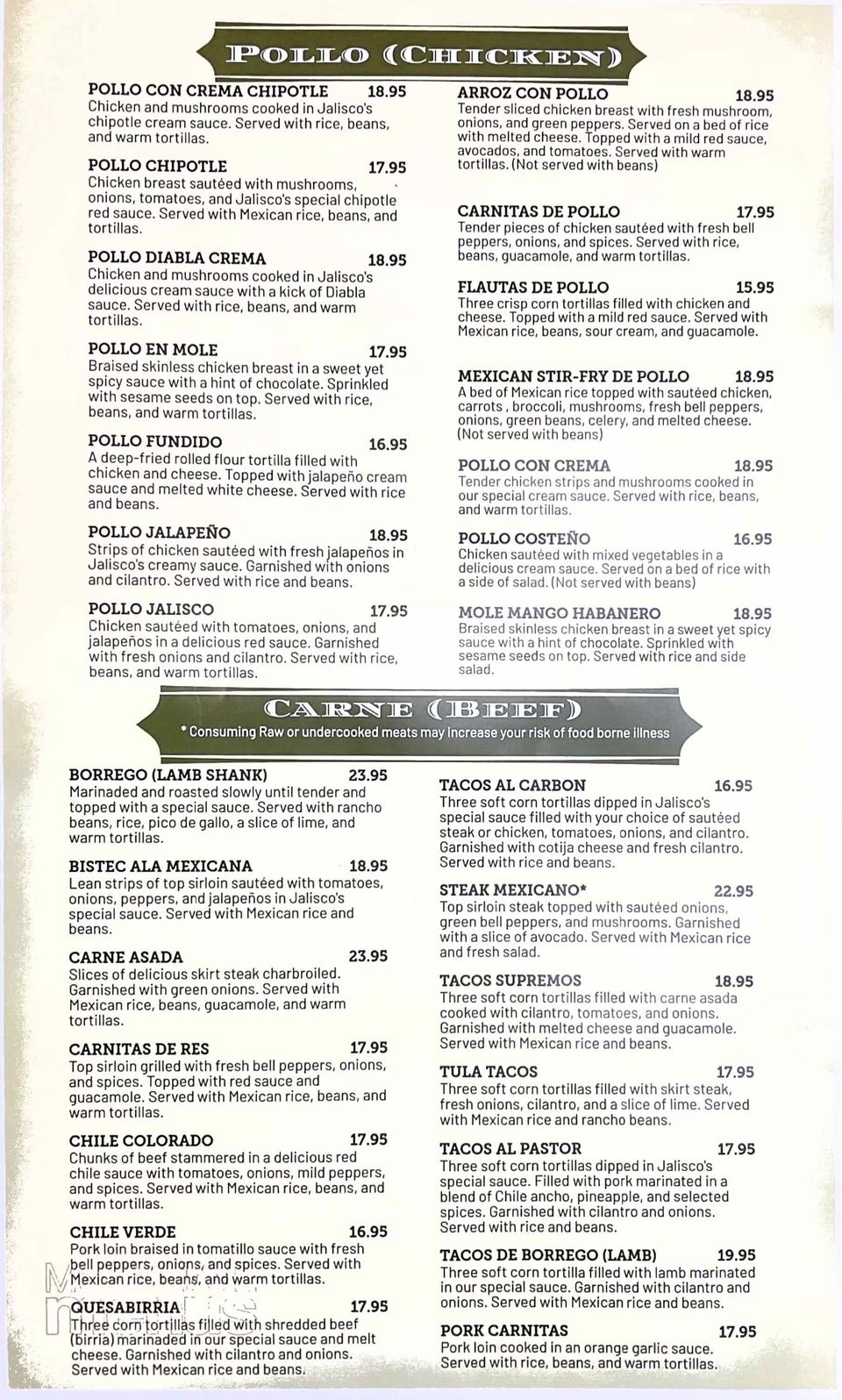 Jalisco's menu 3