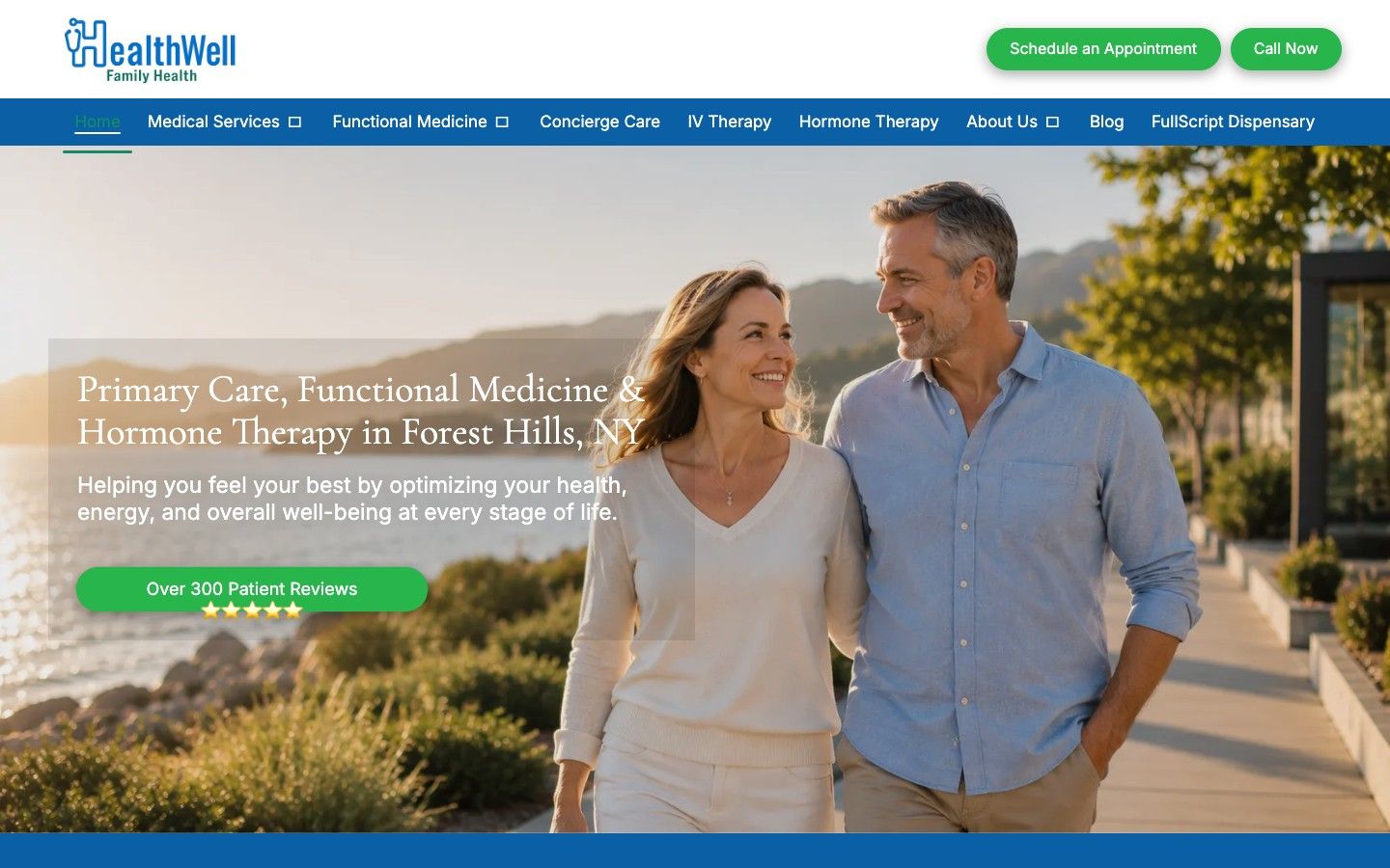Home page of the HealthWell Family Health website we built