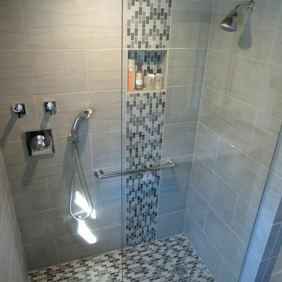 Weathered wood restoration  tulsa oklahoma  custom bathroom shower remodel full tile floor to ceiling glass wall ts