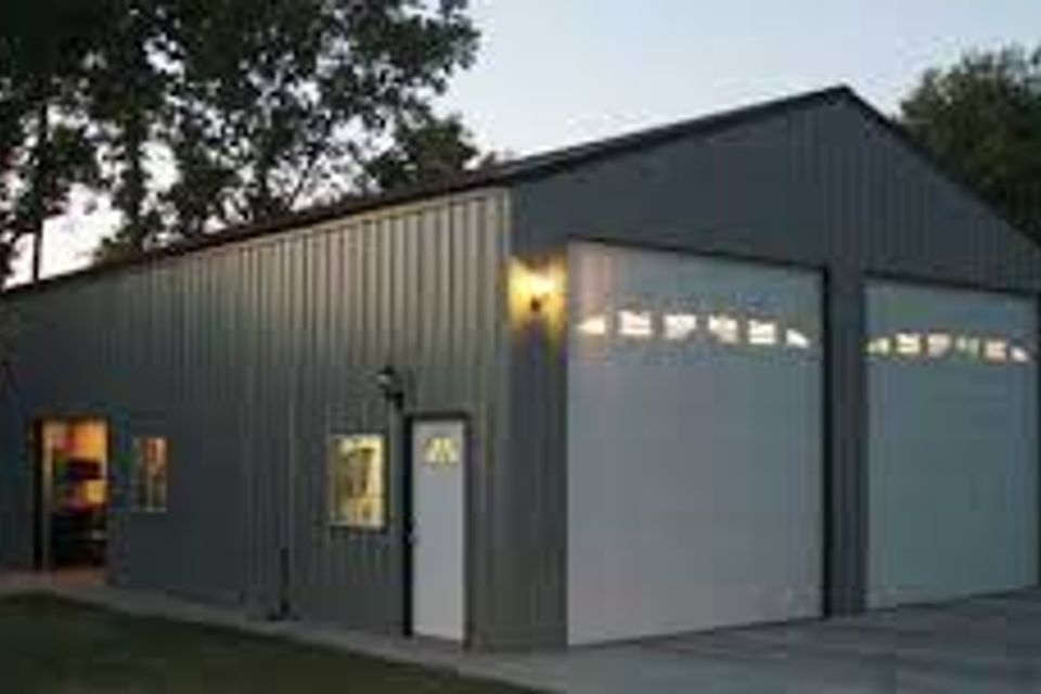 Red iron  steel building garge