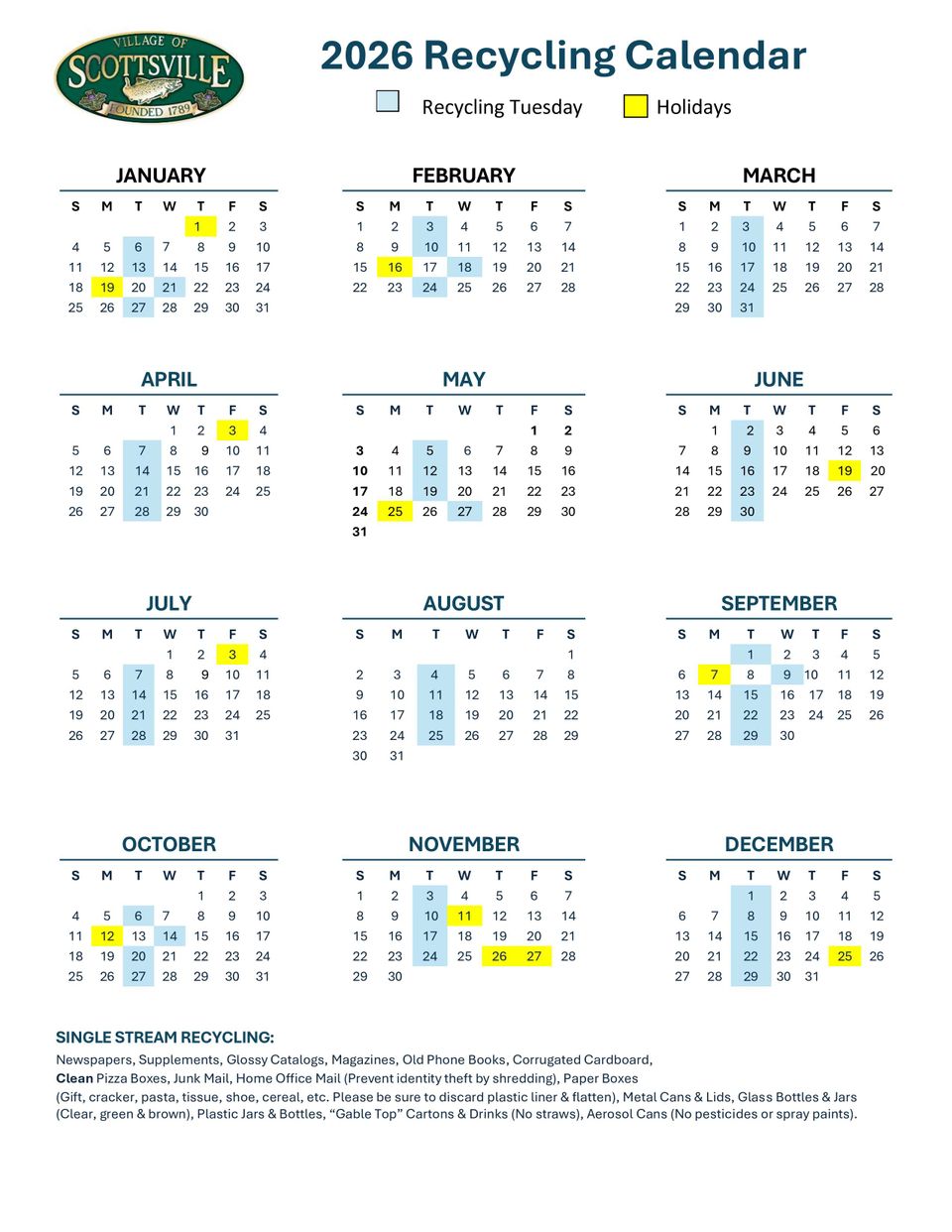 2026 tuesday recycling