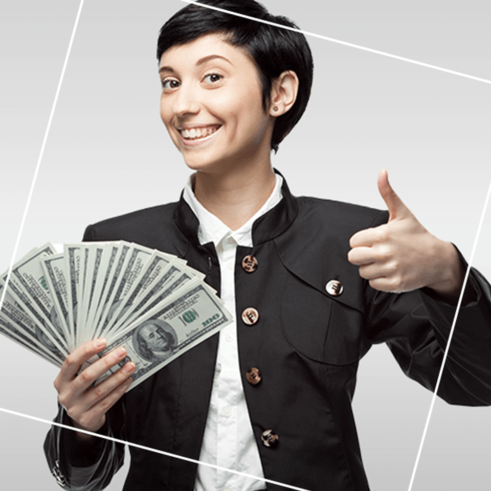 Girl thumbs up with money