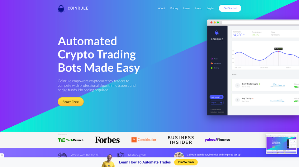 Coinrule automated crypto trading bots made easy  coinrule empowers cryptocurrency traders to compete with professional algorithmic traders and hedge funds. no coding required. 