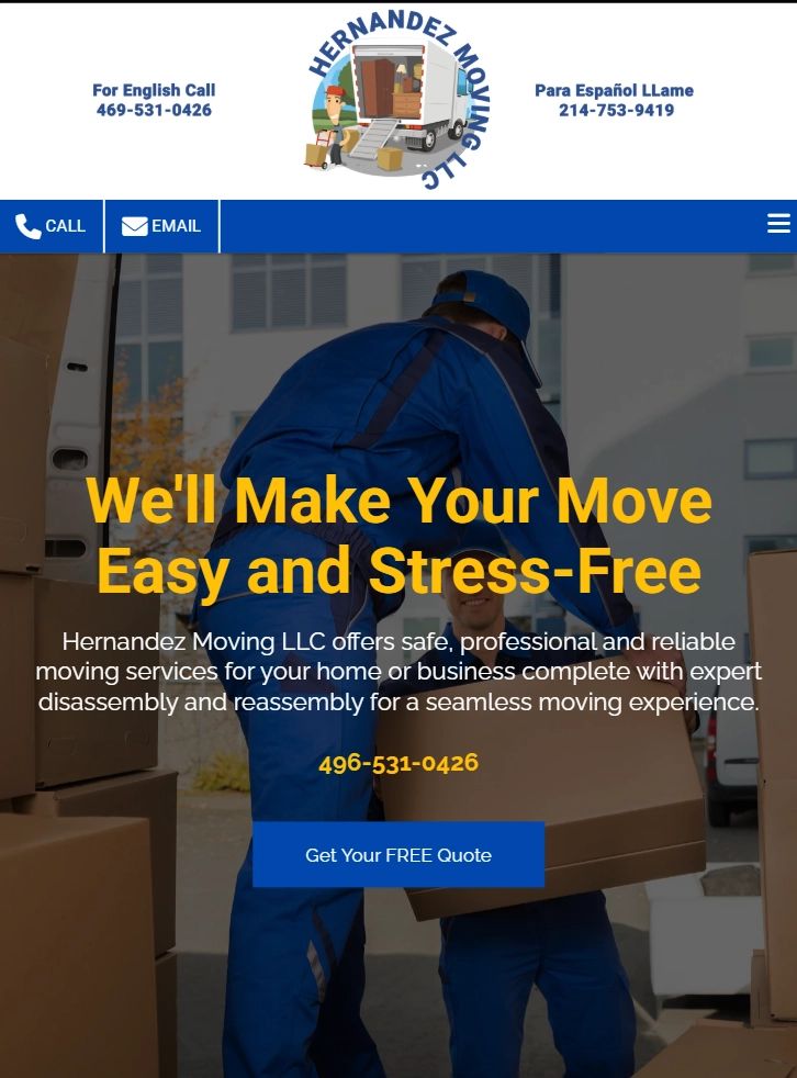 tablet view of a local moving company near Garland, Texas illustrating the responsive nature of websites designed by GloboWeb