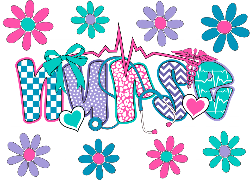 Profession   nurse retro checkered flowers