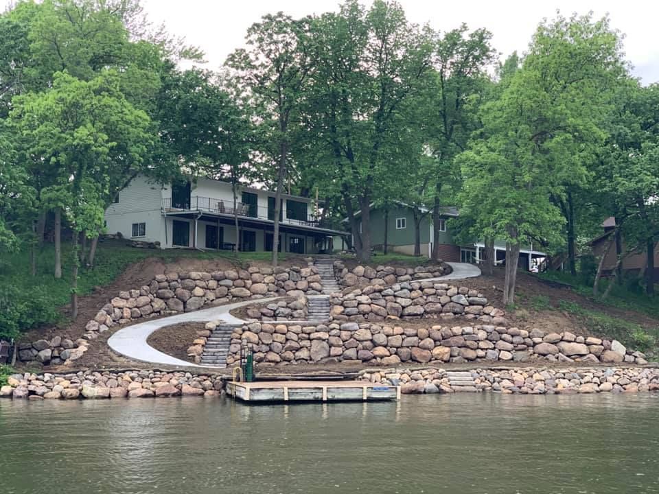 Copy of boulder walls with sidewalk