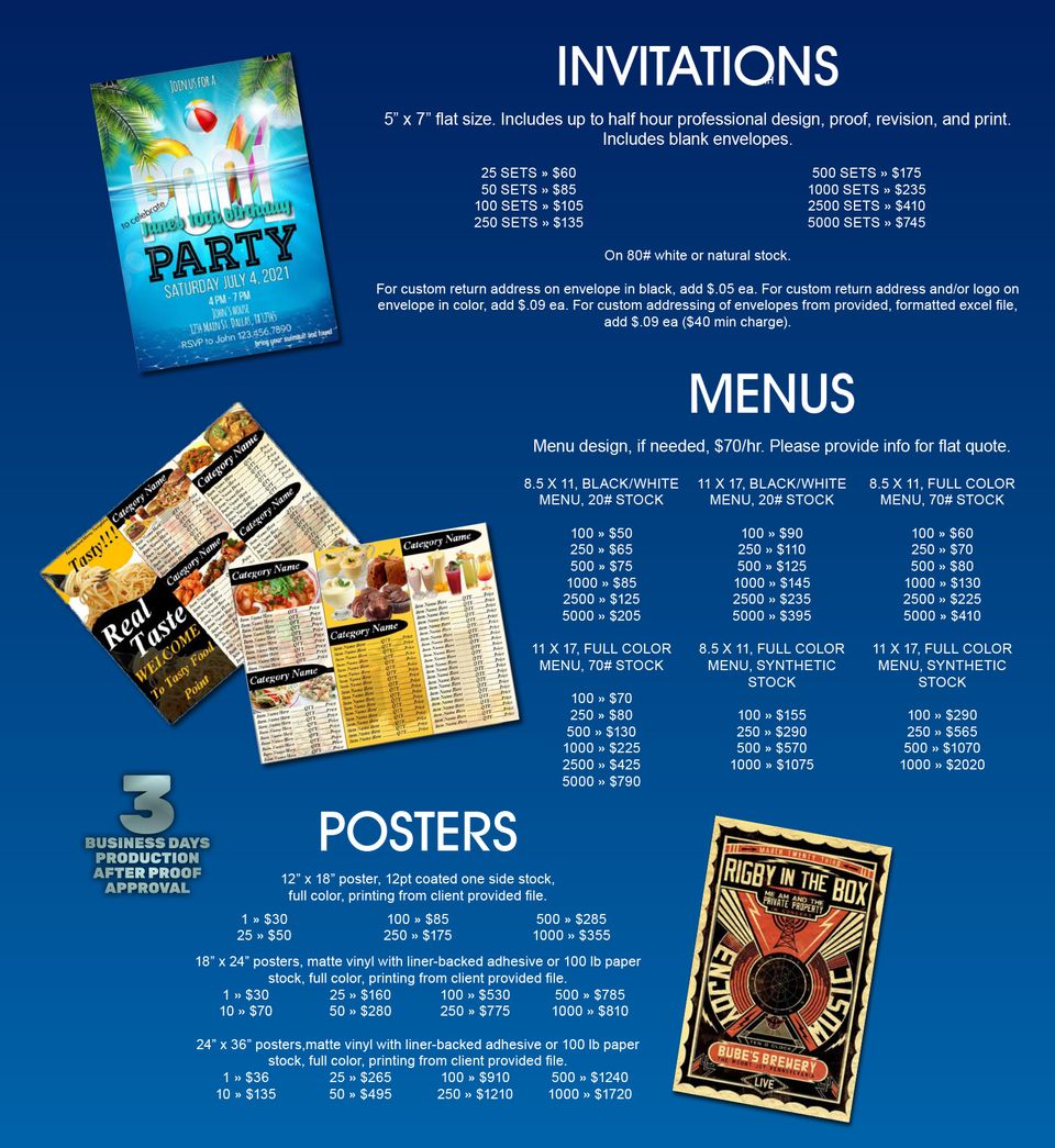 Invites menus   posters