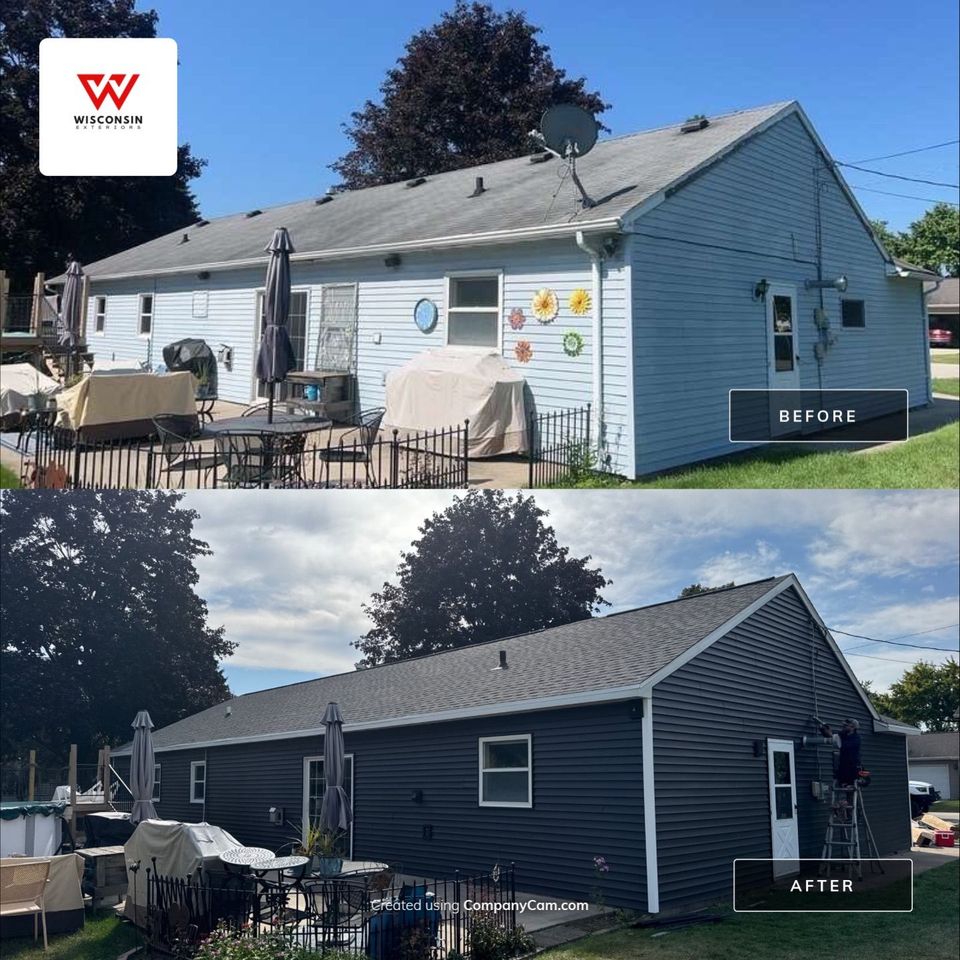 Roofing siding before after top rated contractor gaf hdz asphalt shingles norandex d4 vinyl siding contractor near me kimberly wi