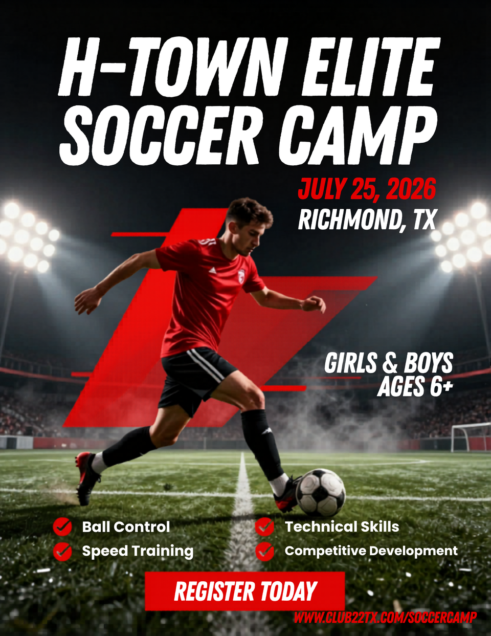 Club22 elite soccer camp promo flyer