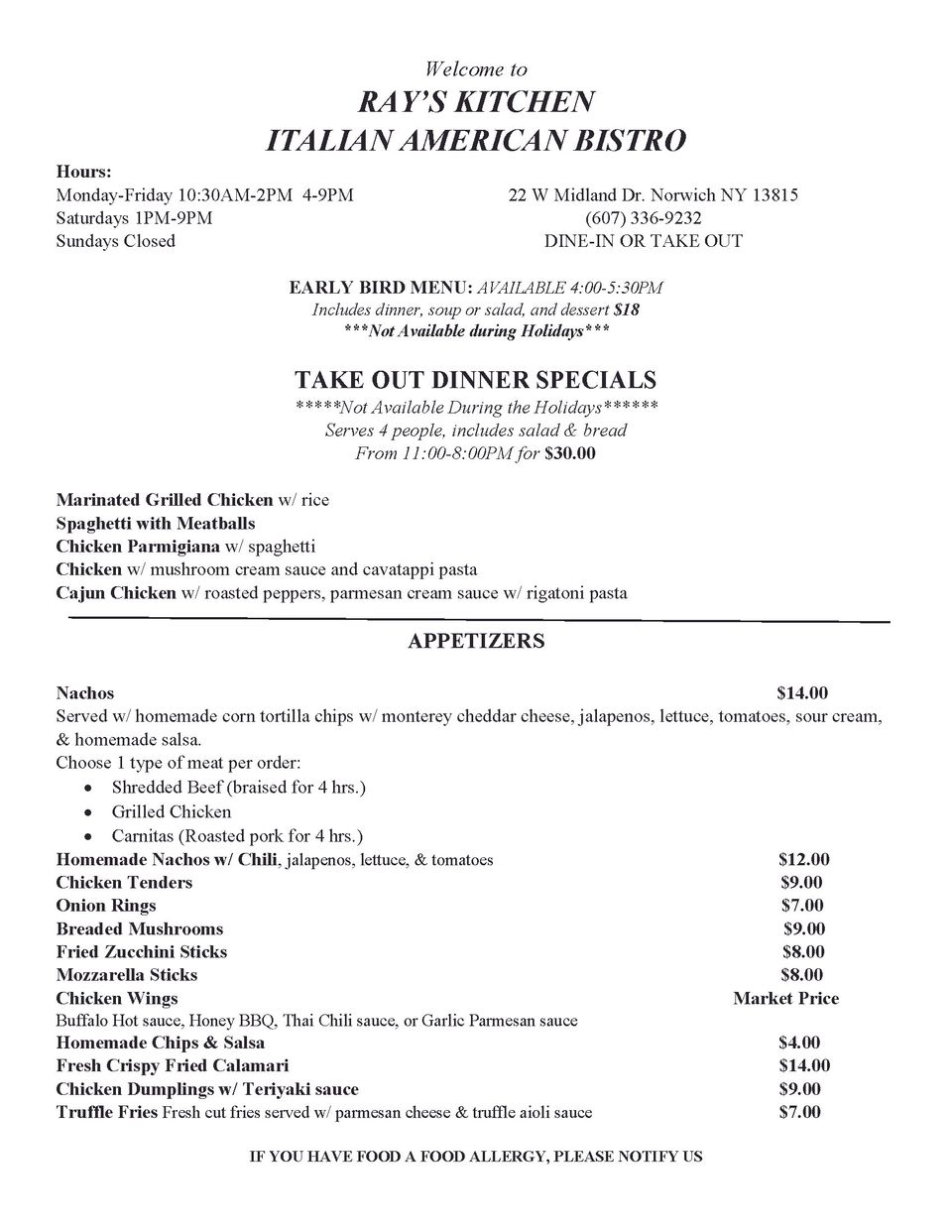 Lunch menu rays  page 1