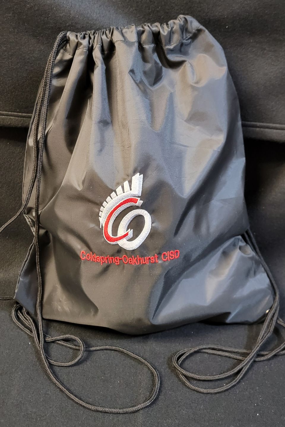 Coldspring CISD school logo embroidered onto drawstring sports bag
