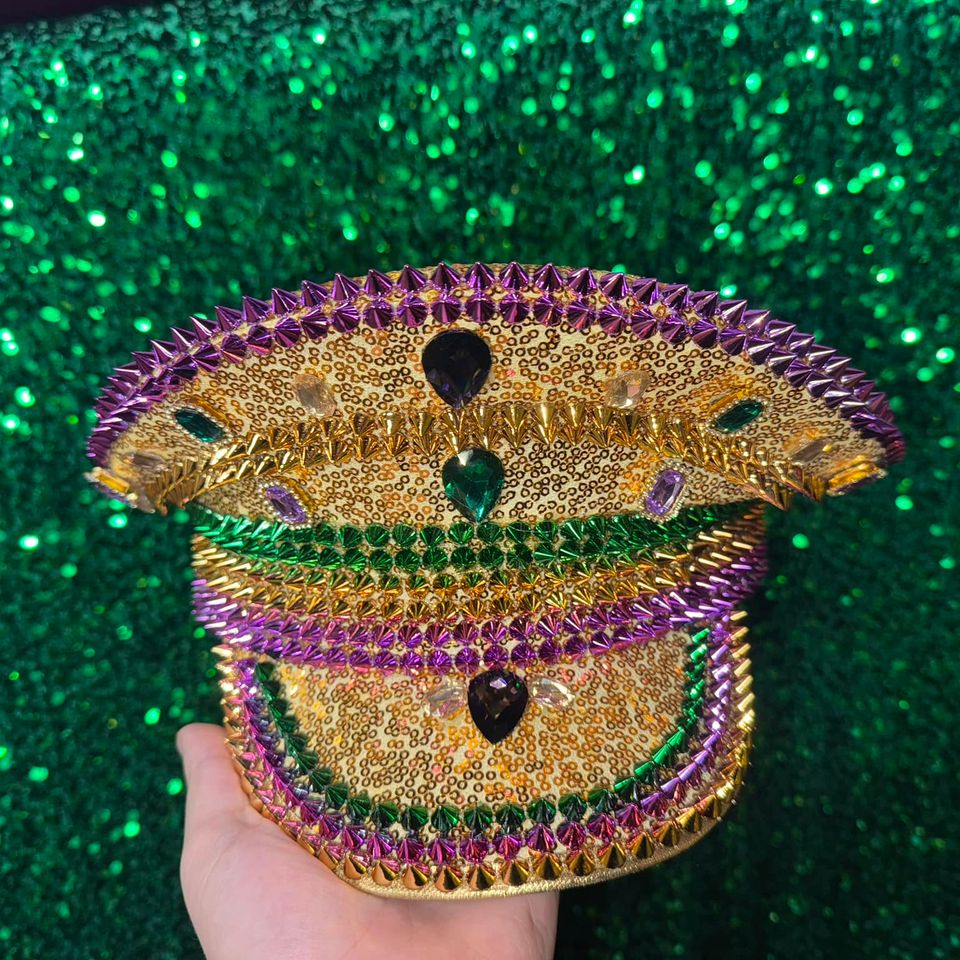 Sequined Mardi Gras captain's hat