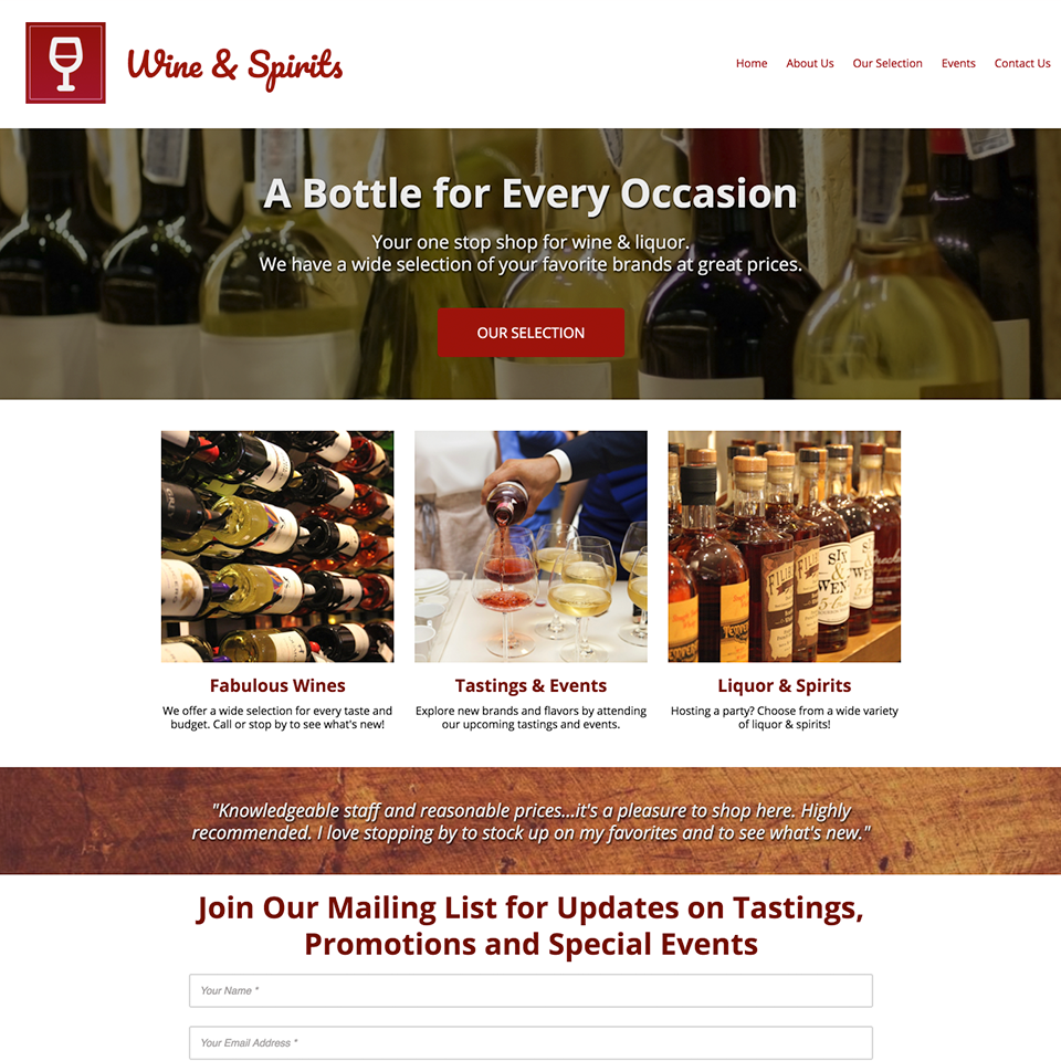 Wine shop website design theme