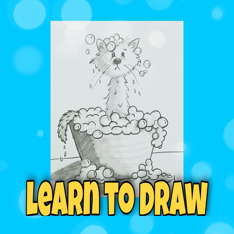 Learn how to draw cat in bubble bath art with albright