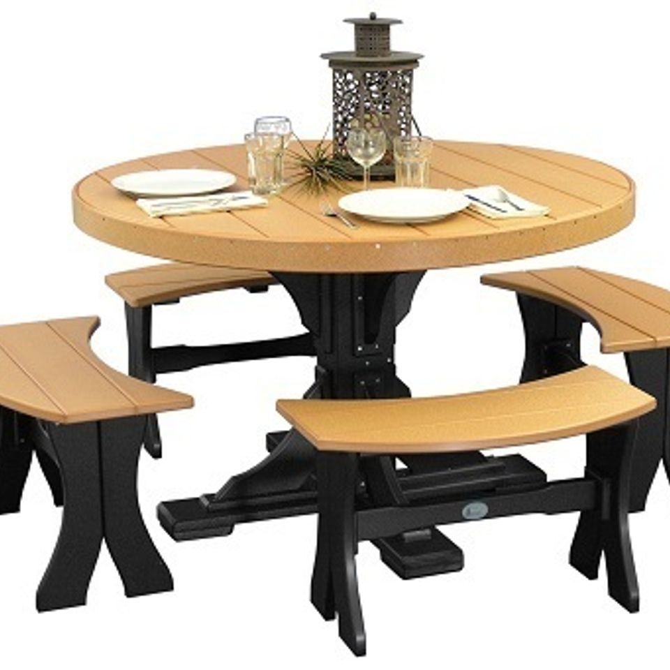 Sunrise poly lawn   hardwood furniture   paden  oklahoma   luxcraft tables   4 round table set with benches cedar black20180518 16081 1dbft8o