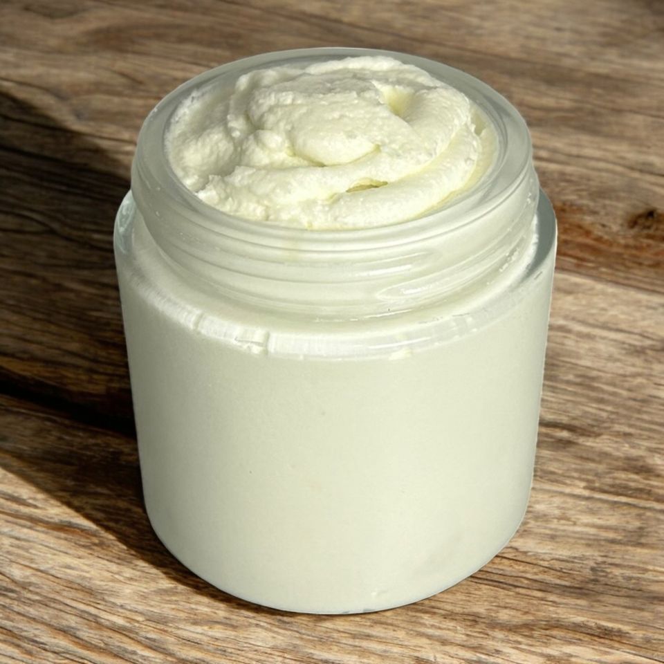 Whipped tallow body butter wood background photoroom