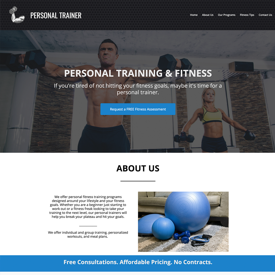 Personal trainer website design theme