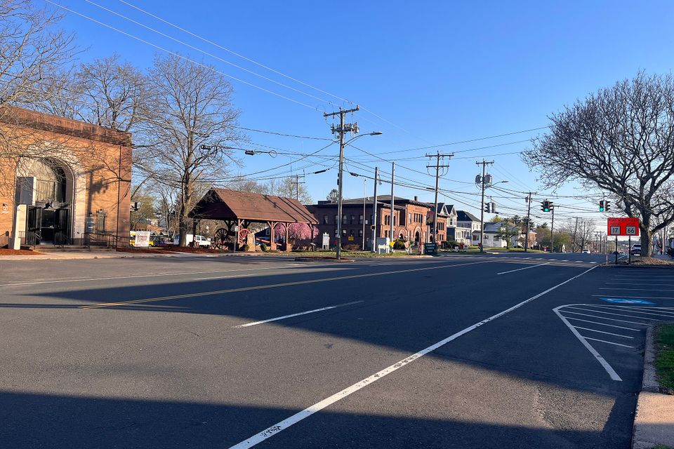 Main Street in Portland facing toward the town hall