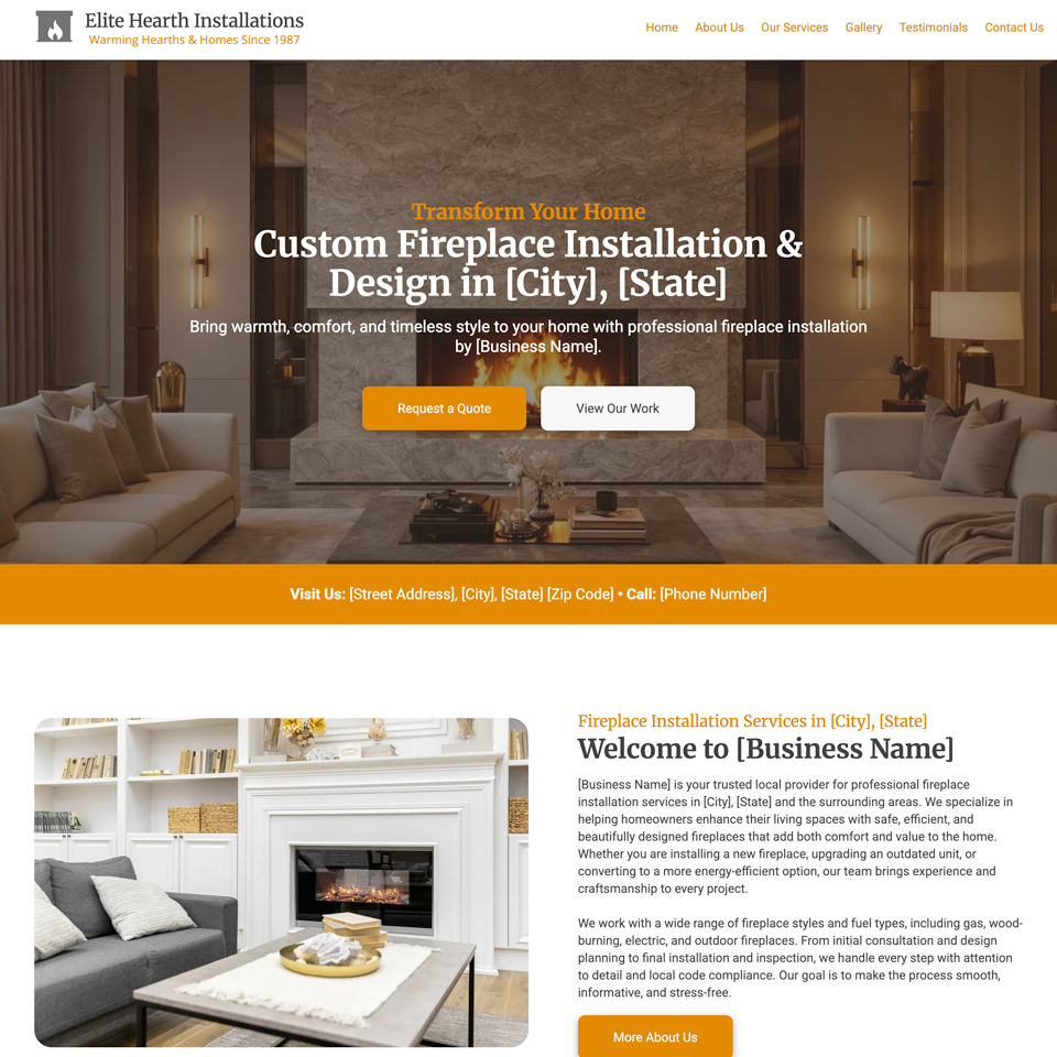 Fireplace installation website design theme