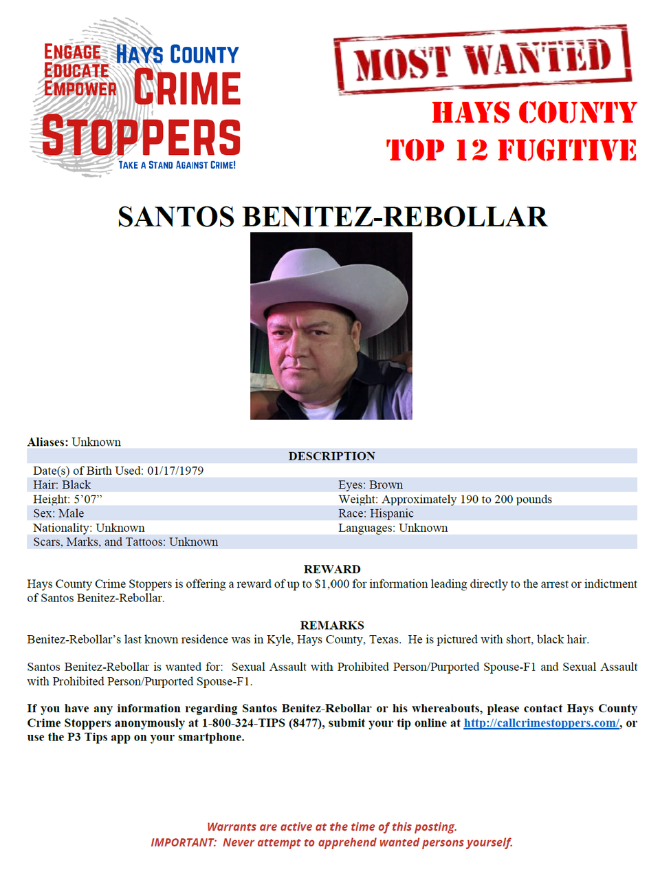 Santos rebollar most wanted poster