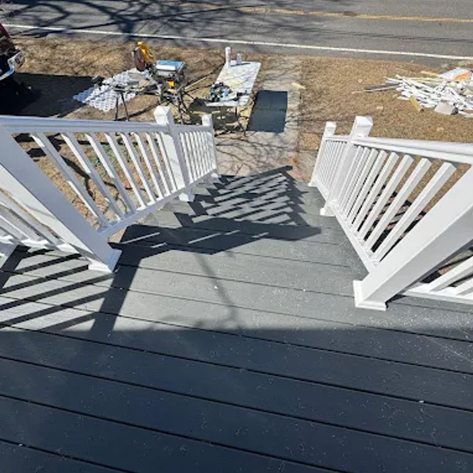 Point of view of deck stairs going down, done by Taurus Contracting of Suffolk County, NY