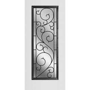 Belleville smooth door full lite with tanglewood glass with wrought iron caming glass