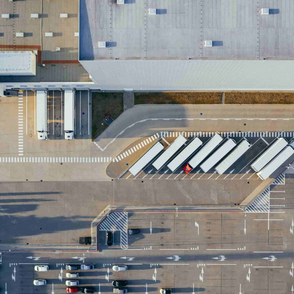 Trucks lined up in Mexico ready to export goods to US and Canada